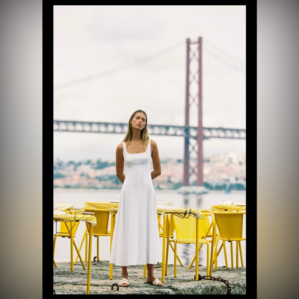 LINEN STRAPPY MIDI DRESS
